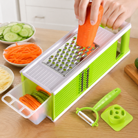 Multifunctional Vegetable Slicer with Container, Modern Vegetable Grater Made of 430 Stainless Steel, 4-Sided for Julienne, Slicing, Shredding, Chopping