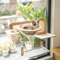 Cat Hammock Window Cat Perch with Oak Wood Composite Frame, Square Hanging Cat Bed for Sunbathing, Multi-Scene General Use Balcony Cat Bed