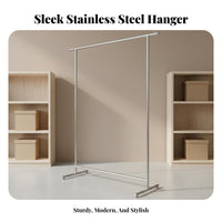 Brushed Finish Stainless Steel Clothing Rack Rust Resistant Rolling Clothes Display Stand Modern Industrial Design Metal Garment Rack on Wheels Heavy Duty for Retail Shop Owners, Apartment Dwellers, Showroom, Dormitory, Bedroom, Living Room