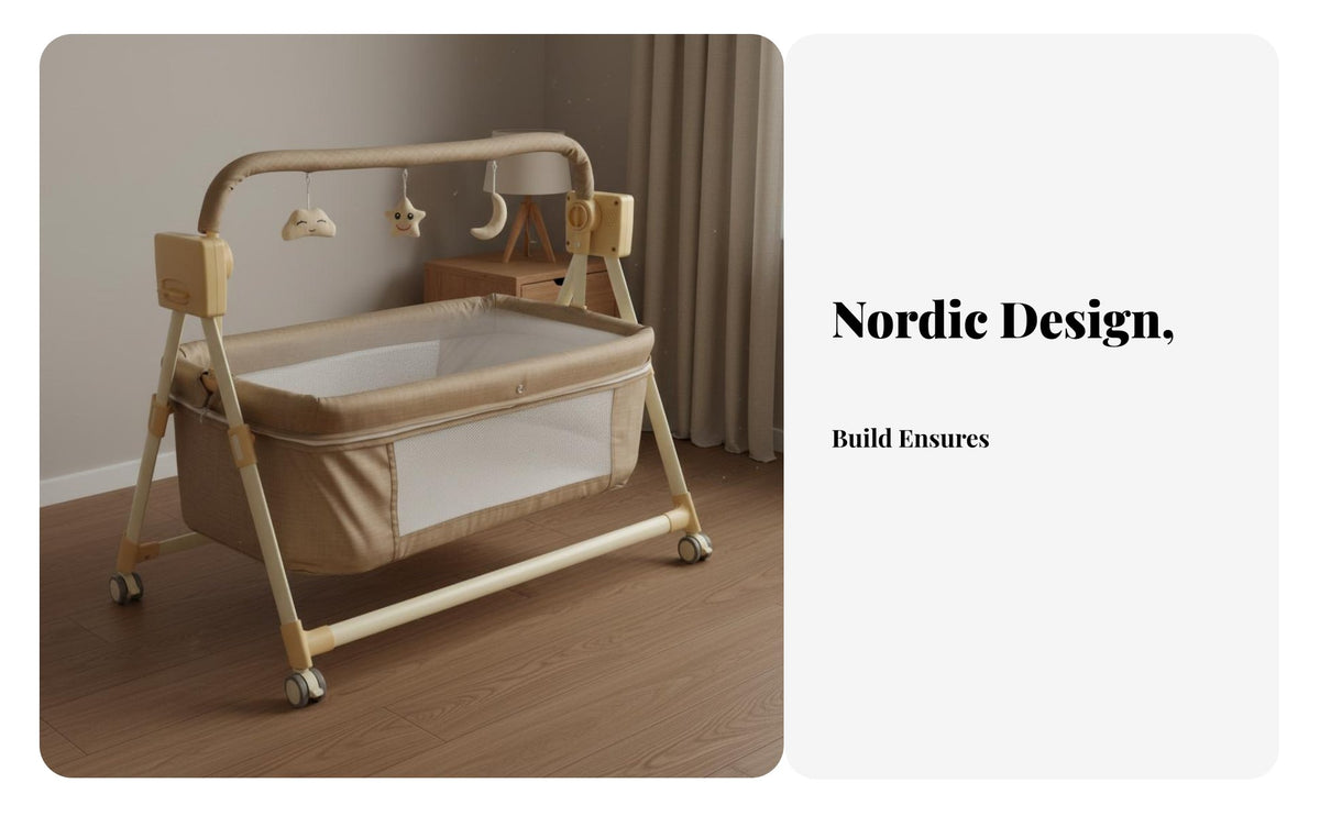 Handsunrestricted Soothing Electric Swinging Sleeper 5-Speed Adjustment Automatic Bedside Bassinet Built-in Music and Sounds Baby Cradle Portable with Wheels for Newborns, Infants, New Parents, Daytime Naps, Bedroom, Nighttime Feeding, Living Room