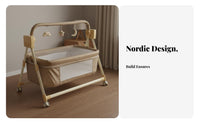 Handsunrestricted Soothing Electric Swinging Sleeper 5-Speed Adjustment Automatic Bedside Bassinet Built-in Music and Sounds Baby Cradle Portable with Wheels for Newborns, Infants, New Parents, Daytime Naps, Bedroom, Nighttime Feeding, Living Room