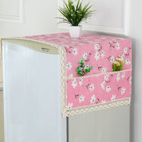 Refrigerator Dust Cover with Lace Trim, Floral Fabric Refrigerator Top Protector