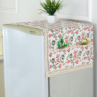Refrigerator Dust Cover with Lace Trim, Floral Fabric Refrigerator Top Protector