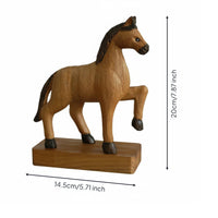 Wooden Horse Sculpture Natural Wood Finish Wooden Horse Figurine Standing Pose