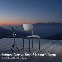 Breathable Weave Plastic Rattan Back Chair Single-Piece Molded Faux Cane Dining Chair No Assembly Required Household Furniture Long-Lasting Construction for Restaurant Owners, Interior Designers, Living Room, Lounge, Balcony, Home Office