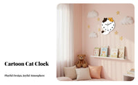 Feline Wall Clock Quiet Mechanism Cat Shaped Wall Clock Non-Ticking for Kids, Kindergarten, Playroom, Nursery