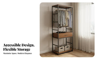 Freestanding Closet System Space Saving Freestanding Clothes Rack with Shelves Large Capacity Freestanding Wardrobe with Hanging Rod for Adults