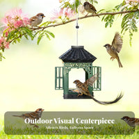 Hanging Outdoor Birds Feeder Waterproof Outdoor Birds Food Dispenser Weather Resistant Metal Lantern Feeder for Nature Lovers, Gardeners, Balcony, Patio