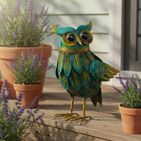 Artisan-Made Metal Owl Sculpture Weatherproof Creature Ornament Hand-Painted for Outdoor