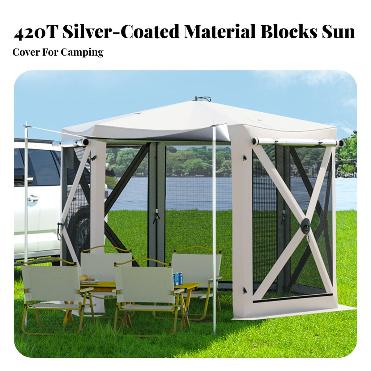 Ssunlight Tailgate Tent Quick Setup Vehicle Shelter Sun Protection Camping Gear for Outdoor Aficionados, Families, Highway Outings, Tailgating