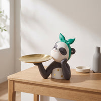 Pandas Statue with Tray Cute Pandas Tray Ornament Functional Catchall Dish for Vanity, Desk