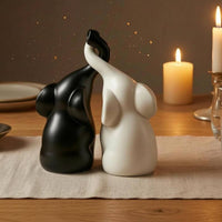 Set of 2 Intertwined Elephant Statue Black and White Loving Elephant Statue Matte Finish Couple Figurine Smooth