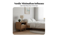 Nordic Design Nightstand with Rattan Drawer Minimalist Aesthetic Rattan Drawer Bedside Cabinet Japanese aesthetic End Table sturdy Wood Legs for Apartment Dwellers, Homeowners, Students, Bedroom, Small Spaces, Dorm Room, Home Office