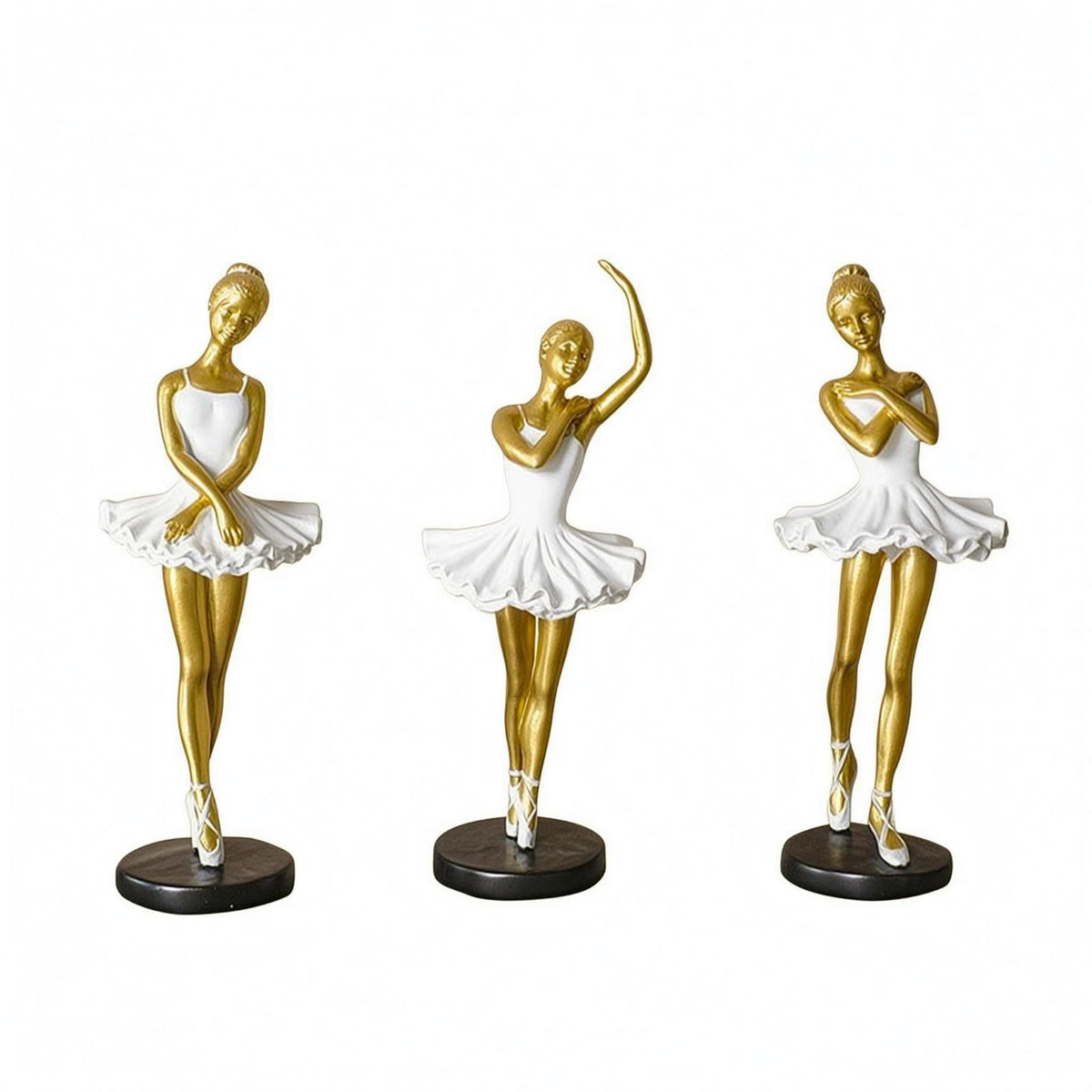 3 Pieces Polished Finish Ballerina Girl Figurine Black Base Resin Ballerina Figurine Tabletop Display Ballet Dancer Statue Fashion Art Style for Living Room, Bedroom, Shelf, Desk
