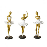 3 Pieces Polished Finish Ballerina Girl Figurine Black Base Resin Ballerina Figurine Tabletop Display Ballet Dancer Statue Fashion Art Style for Living Room, Bedroom, Shelf, Desk