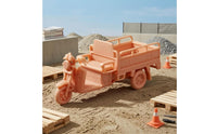 1/64 Scale Cargo Tricycle Model Unpainted Three-Wheeled Cargo Trike Orange-Peach Finish Three Wheel Flatbed Truck Model Side Railings