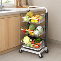 Black Rolling Storage Cart, Metal Utility Cart with Wheels, 30x40cm Freestanding Vegetable Pantry Organiser