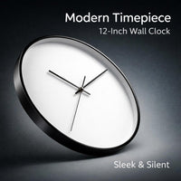 Wall Clock for Living Room, 12 Inch Metal Frame Narrow Design Movement Operated Hanging for Home Office