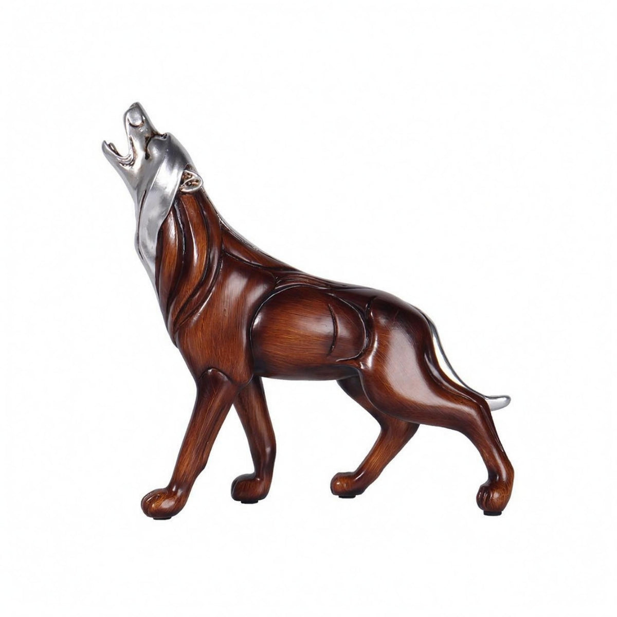 Electroplated Metal Accents Wood Big Feline Statue Detailed Contours Wood Feline Figurine Standing Pose Desktop Ornament