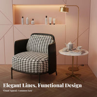 Fashion-Forward Houndstooth Armchair Stylish Design Upholstered Accent Chair Ergonomic spine supportrest Living Room Seating Wide Seat for Interior Designers, Business Owners, Reception Area, Hotel Lobby, cosmetics studio, Bedroom
