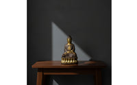 Buddha Statue with Pedestal Copper-Toned Statue with Pedestal Ornate Buddha Figurine for Altar