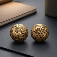 Brass Hand Ball Shiny Finish Carved Brass Sphere Spiraling Patterns Ornamental Piece for Exercise