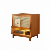 Nordic and design Rattan Nightstand sturdy Wood Legs Rattan Drawer Side Cabinet Woven Front End Table Minimalist Design for Apartment Dwellers, residents, Students, Bedroom, Small areas, Living Room, Entryway