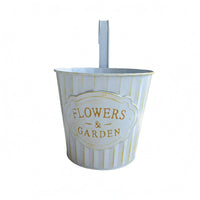 Drainage Hole Hanging Planter Container Distressed Finish Metal Hanging Planter Vertical Striped Plant Hanger for Balcony