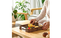 Ergonomic Rattan Serving Tray Woven Serving Tray with Handles Rustic Tabletop Organizer Decorative for Hosts