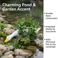 Resin Duck Cart Planter, Outdoor Duck Shaped Planter for Small Plants, Whimsical Garden Decor Figurine, Cute Animal Planter