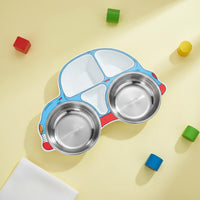 Complimentary Kids' Divided Food Tray Toddler Compartment Plate Cute Cartoon Design Stainless Steel Kids Plate Dishwasher Safe for Kindergarten