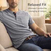 Men's Loose Fit Henley T-Shirt Short Sleeve, Polyester Blend Casual Wear for Summer, Pullover for Young Adults