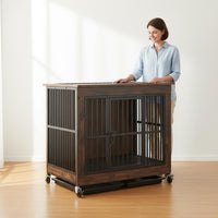 Dog Crate Furniture Space Saving Wood Metal Dog Crate Anti Getaway