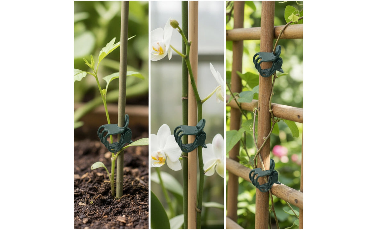 20 Pieces Dark Green Plant Support Clips Easy to Use Garden Plant Clips Reusable Vine Support Clip Plastic for Gardeners, Florists, Greenhouses, Pots