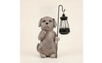 Standing Garden Figurine with Lantern Sculpted Outdoor Statue with Lantern Weathered Decor Decorative for Entryway