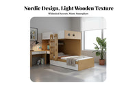 Bunk Bed Desk Wardrobe Combo Space-Saving Staggered Loft Bed Set Multifunctional Bedroom Furniture for Students, Parents, Small Apartment, Dorm Room