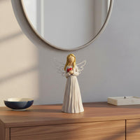 Giftable Angel Holding Heart Figurine Sentimental Gift Angel Statue Holding Heart Hand-Carved Look for Desktop, Bookshelf