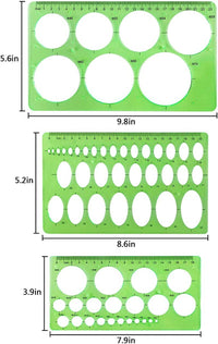 Green Plastic Geometric Drawing Template Ruler Set (9-Piece, Style 3) for Drafting and Measurement