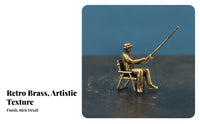 38 Mm Seated Fisherman Figurine Shiny Brass Fishing Figurine Sculpted Mini Brass Fishing Model Small Scale for Diorama, Micro-Landscape Display