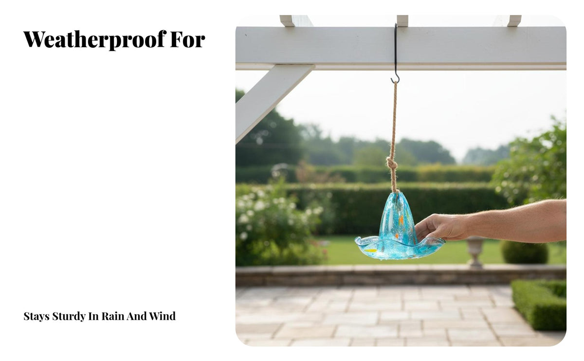 Hanging Glass birds Feeder Windproof Colorful Nectar Feeder Rainproof Hanging Glass birds Bath for Courtyard, Patio, Balcony