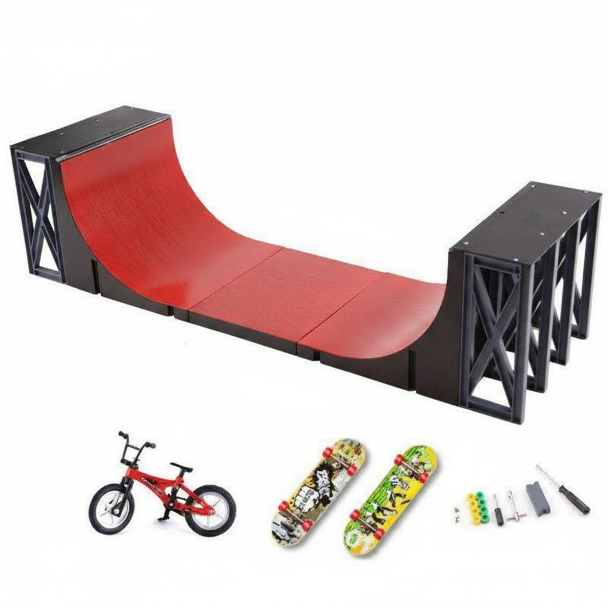 Portable Fingerboard Ramp Set Creative Gift Fingerboard Skate Park Interactive Game for Skateboarders, Teenagers, Office, Bedroom, Playroom