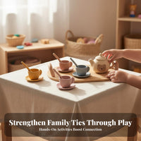 Chew Safe Silicone Toy Tea Set Role Playing Fun Bear Themed Afternoon Tea Toy Materials Pretend Play Creature Teacups Safe for Children, Toddlers, Babies, Playroom, Bath Time
