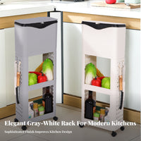 Kitchen Trash Can with Shelves Sliding Lid Rolling Storage Cart with Trash Bin Mobile Garbage Can Trolley High Capacity