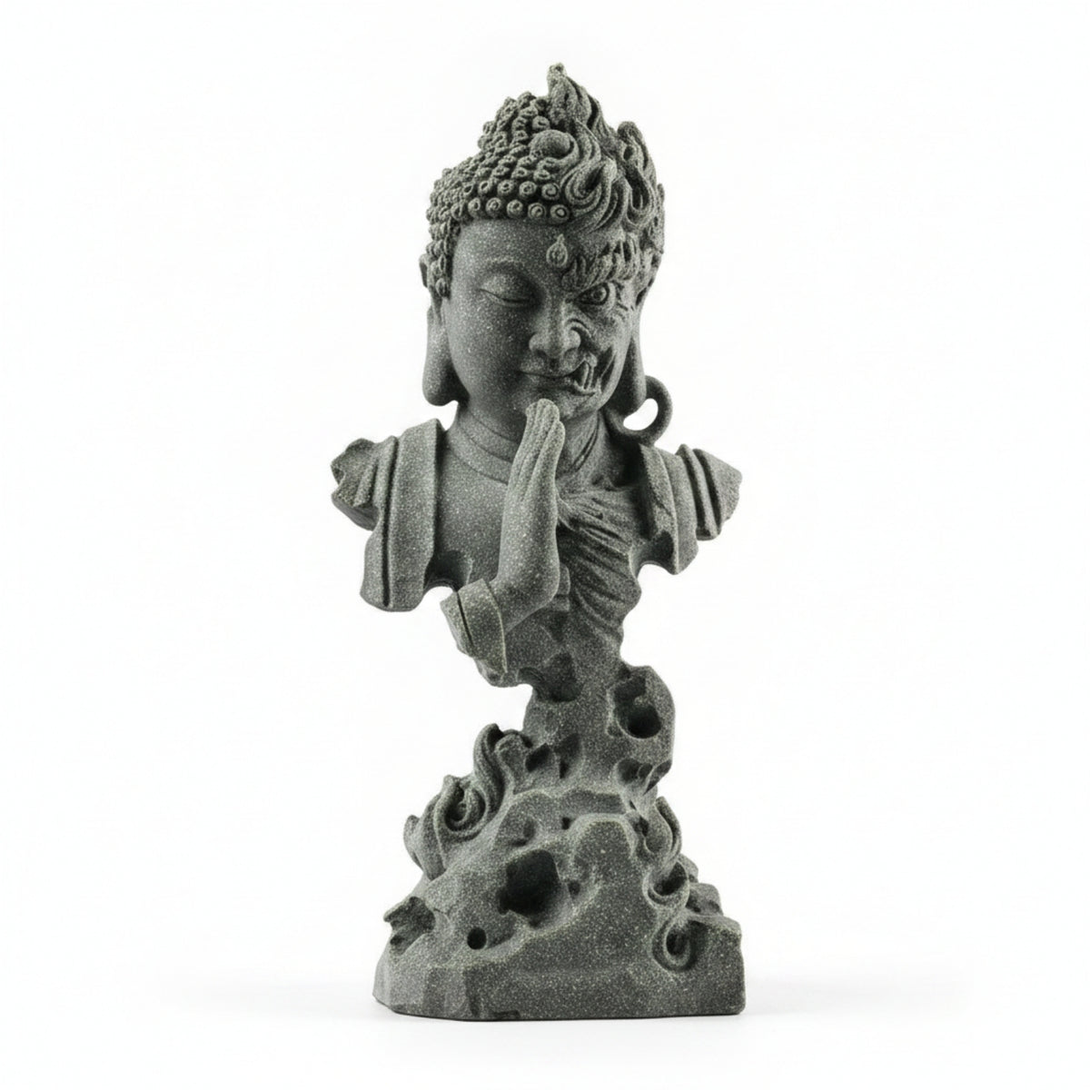 Carved Details Buddhist Figurine Gray Finish Buddha Statue Long-Lasting Tabletop Statue Aquarium-Safe