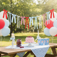 Bow Garland with Lace Ready to Hang Ribbon Bow Garland Vintage Ribbon Banner for Party Planners, Diy Decorators, Infant Shower, Candy Table, Mantel