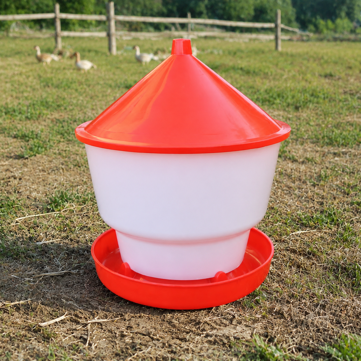 2 Pack Chicken Feeder, Thickened Rainproof Feed Bucket for Poultry, Hanging & Floor-Standing Chick Feeder