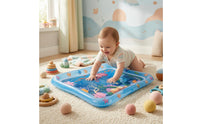 Sealed Chamber Baby Water Play Mat Raised Border Inflatable Tummy Time Water Mat Transparent Blue Underwater Print
