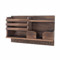 Solid Wood Wooden Key Holder Rack Multi-Functional Entryway Shelf with Hooks Minimalist Design for Hallway, Mudroom