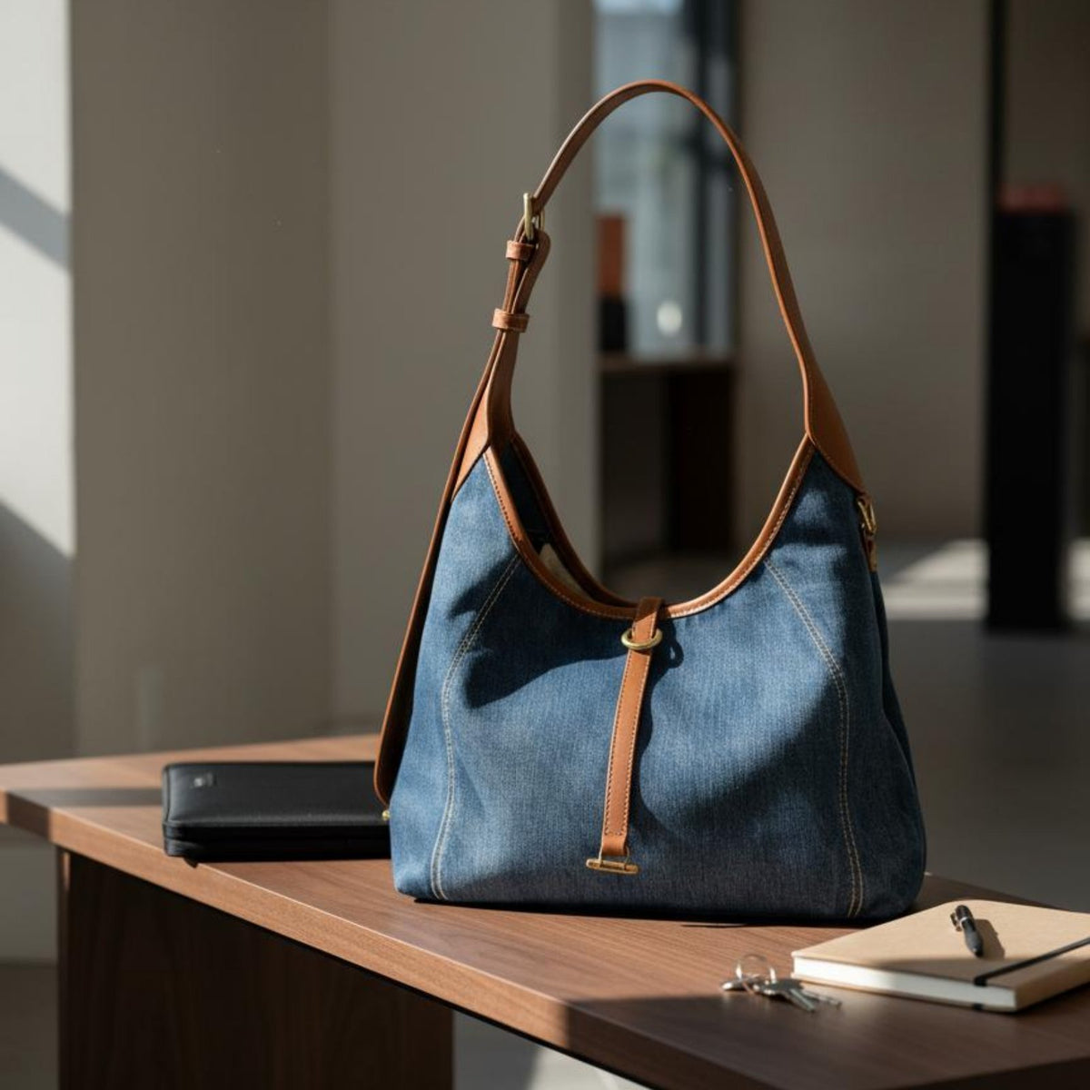 Korean Design Large Capacity Denim Tote Versatile Design Denim Shoulder Bag Lightweight for Commuters, Students, Commuting, Daily Use