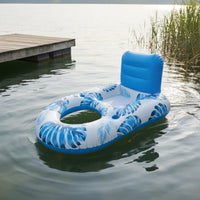 Ice Container Hole Inflatable Pool Lounger Built-in Backrest Inflatable Lounger Raft Foot Rest Floating Lounge Chair Mesh Seat for Adults